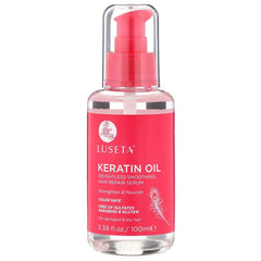 Luseta Keratin Hair Oil Serum bottle indicating premium care for damaged hair