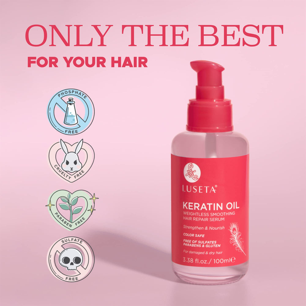 Luseta serum on dry hair ends illustrating conditioning and smoothing effects