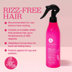 Front view of Luseta Keratin Heat Protectant bottle on a clean surface.