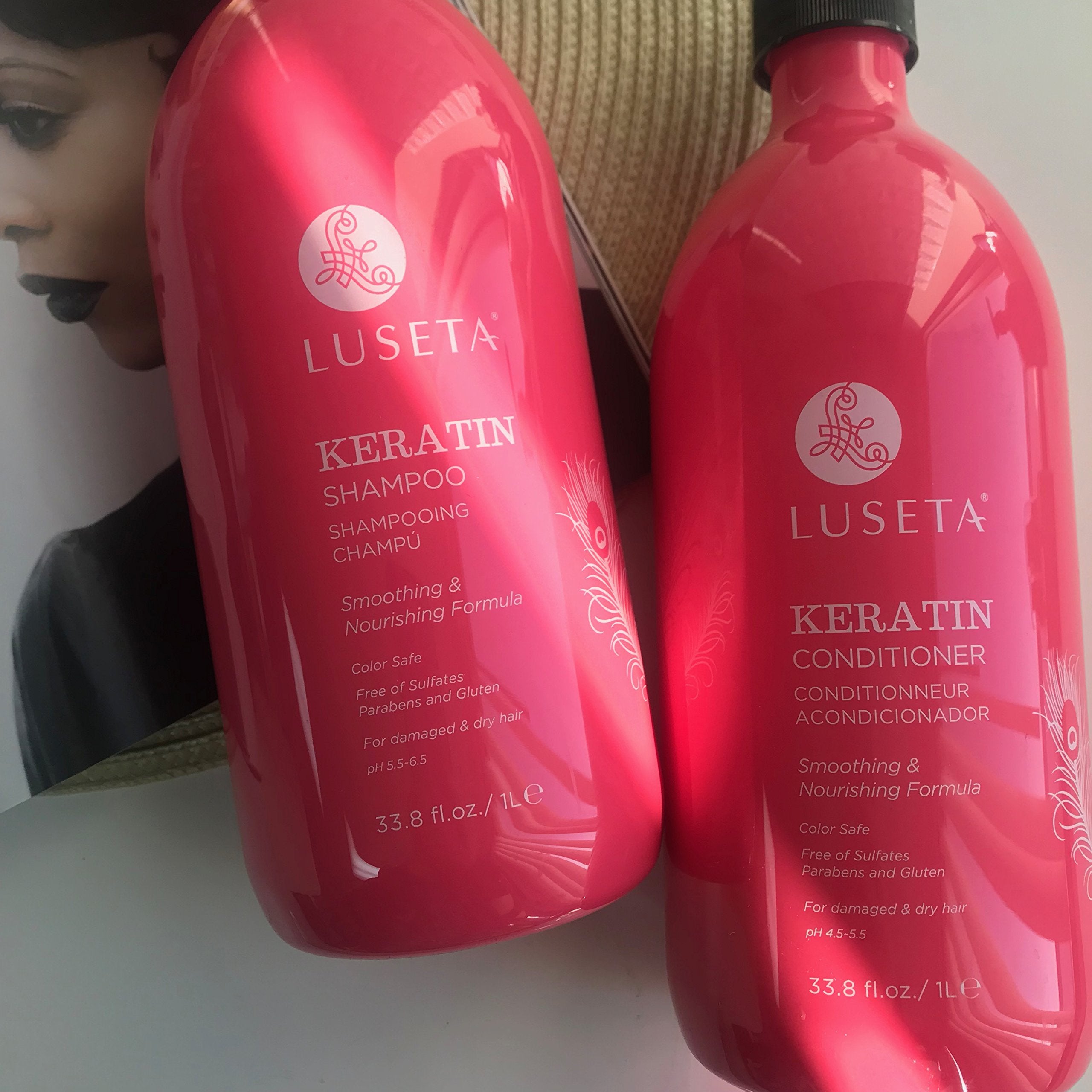 Luseta Keratin Smooth sulfate-free badge on product label.