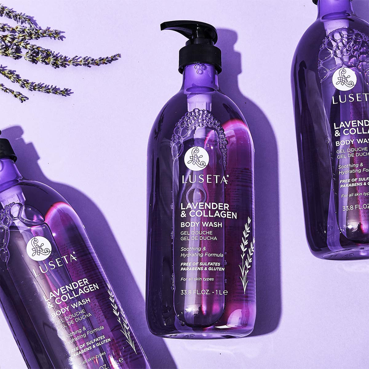 Luseta Lavender Body Wash lather and foam close-up