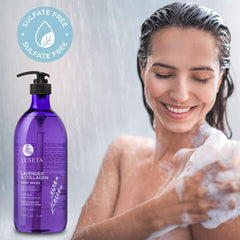 Luseta Lavender Body Wash pour-action highlighting smooth lather