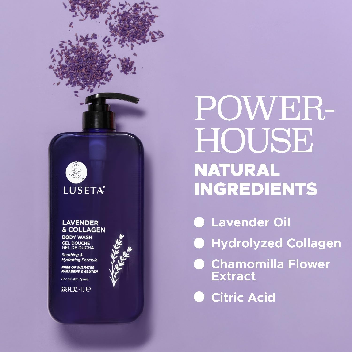 Luseta label detail emphasizes clean, paraben-free formula.