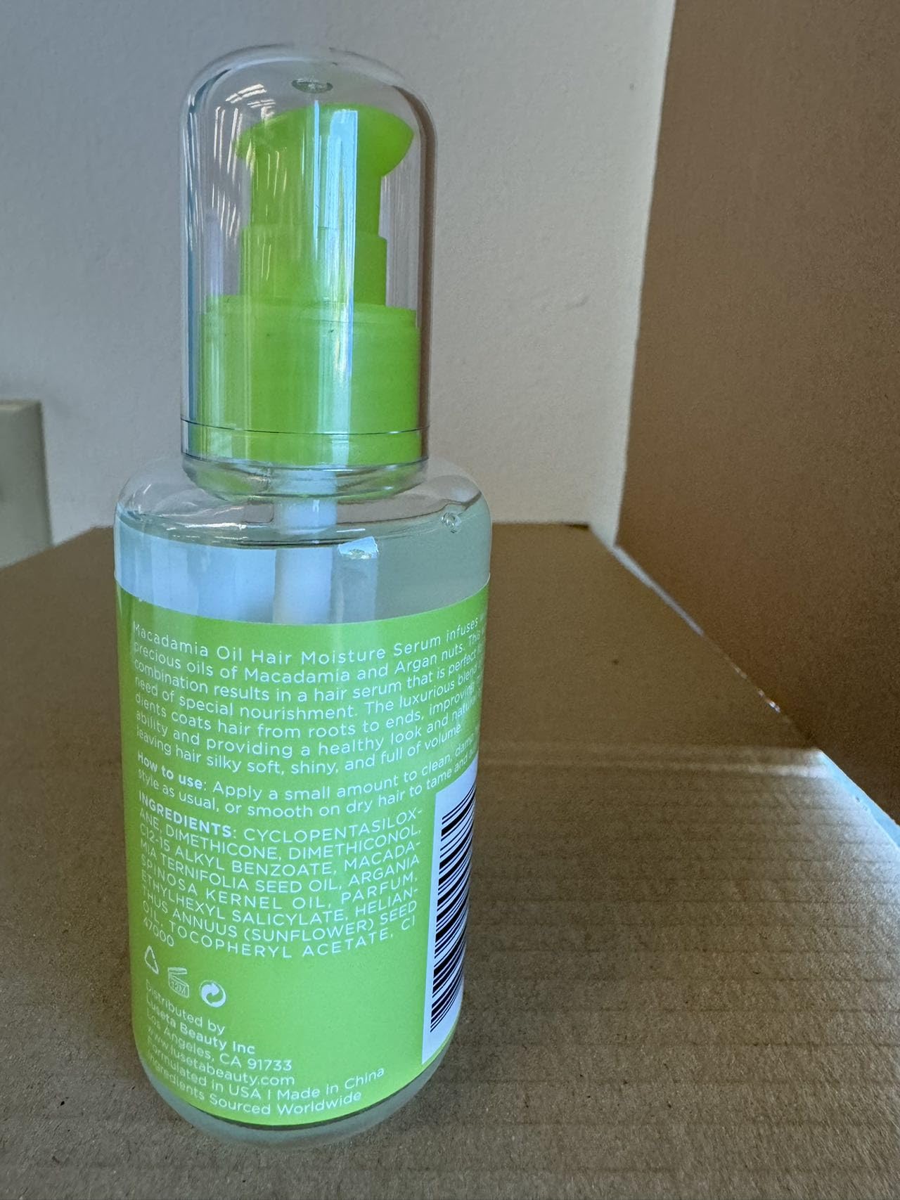 Luseta Macadamia Oil Serum bottle close-up suggests luxurious care