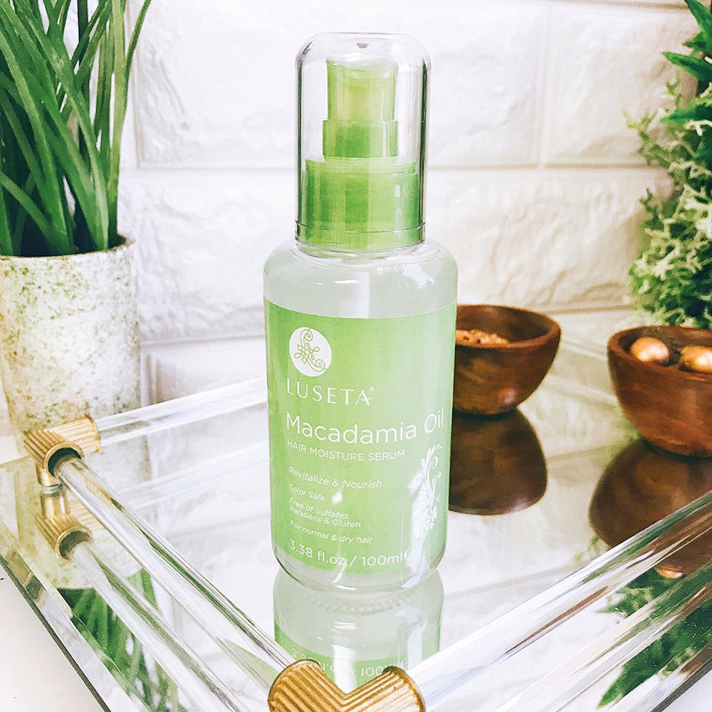 Luseta Macadamia Oil Serum pump dispenses easily for mid-length to ends
