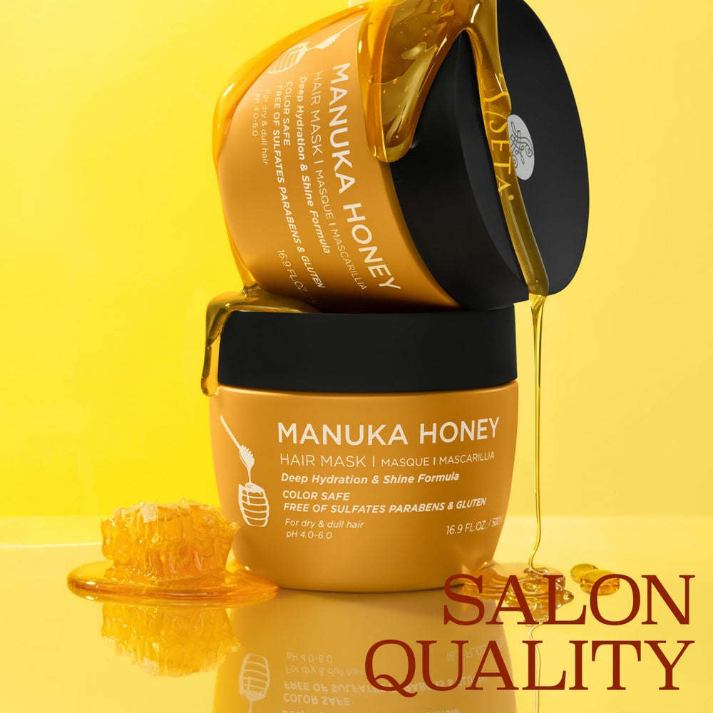 L Luseta Manuka Honey Hair Mask application scene demonstrates smooth, frizz-minimizing outcomes.