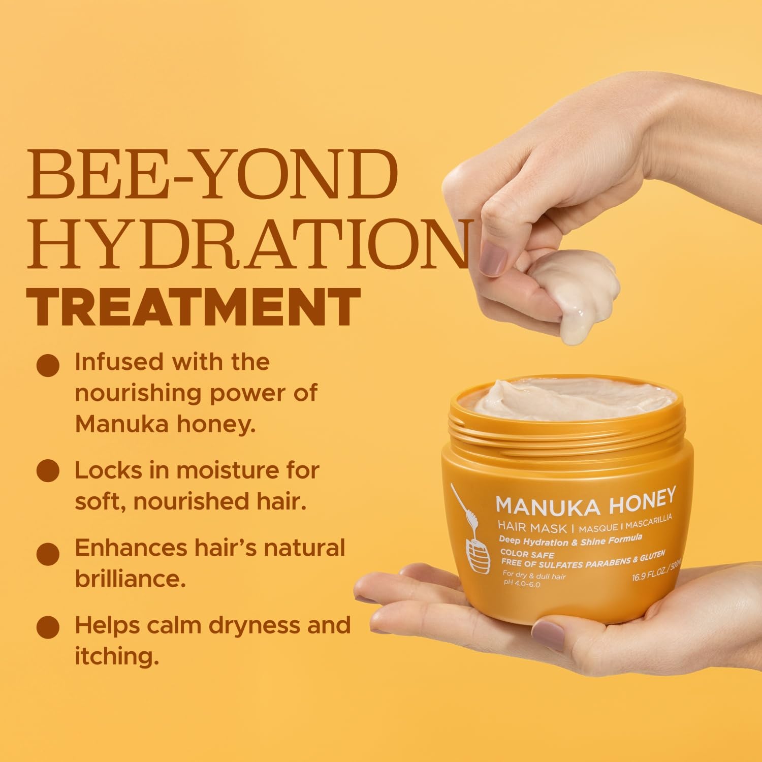 L Luseta Manuka Honey Hair Mask frizz-control shot hints glossy shine.