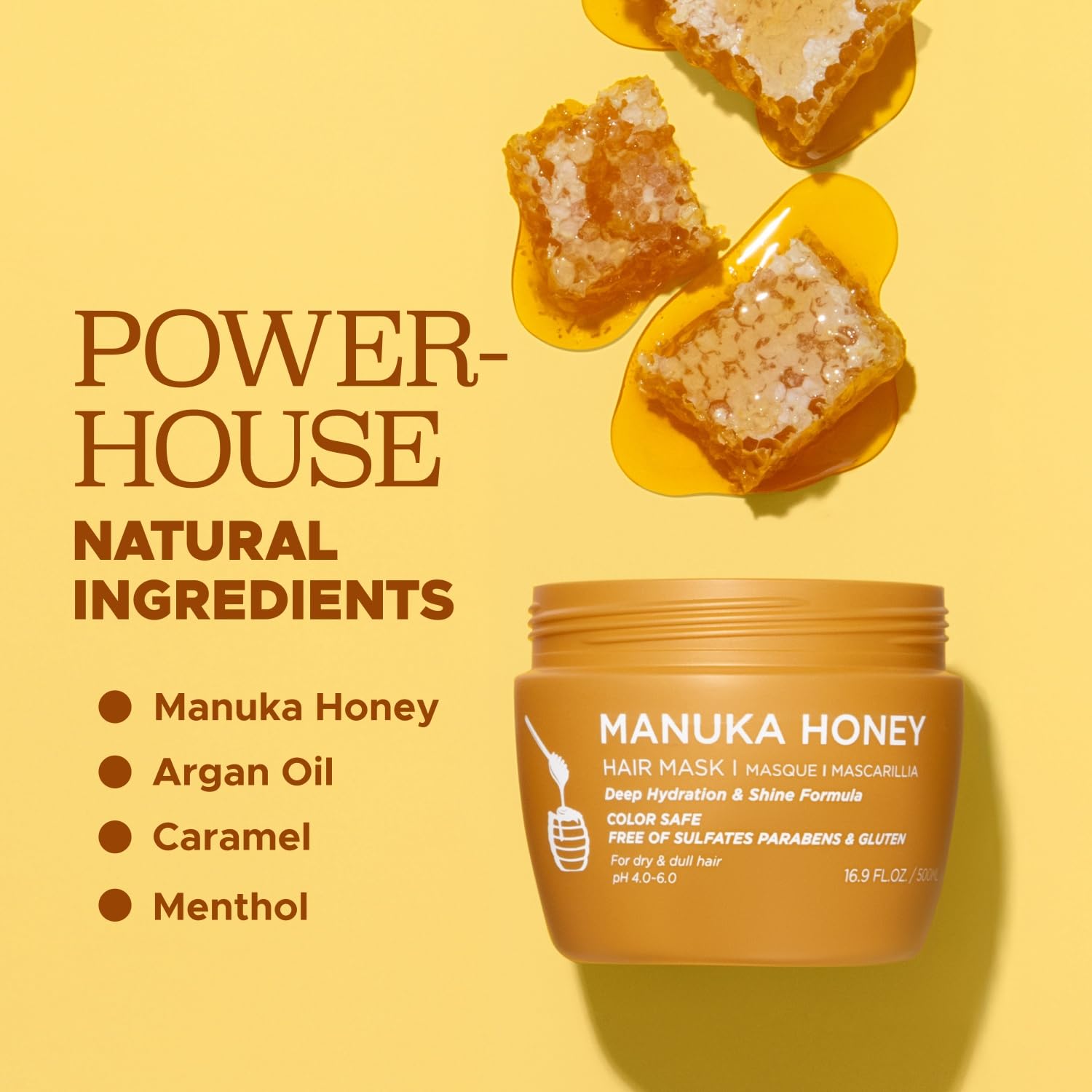 L Luseta Manuka Honey Hair Mask texture closeup highlights honey-argan infusion.