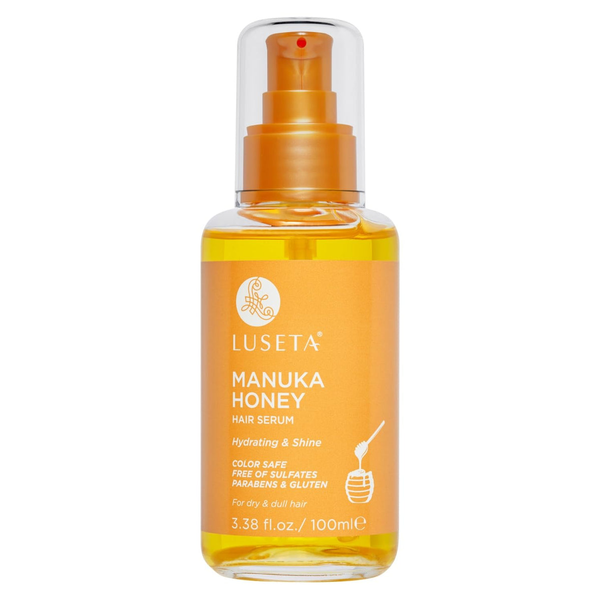 Luseta Manuka Honey Hair Oil bottle showing moisture for dry hair.