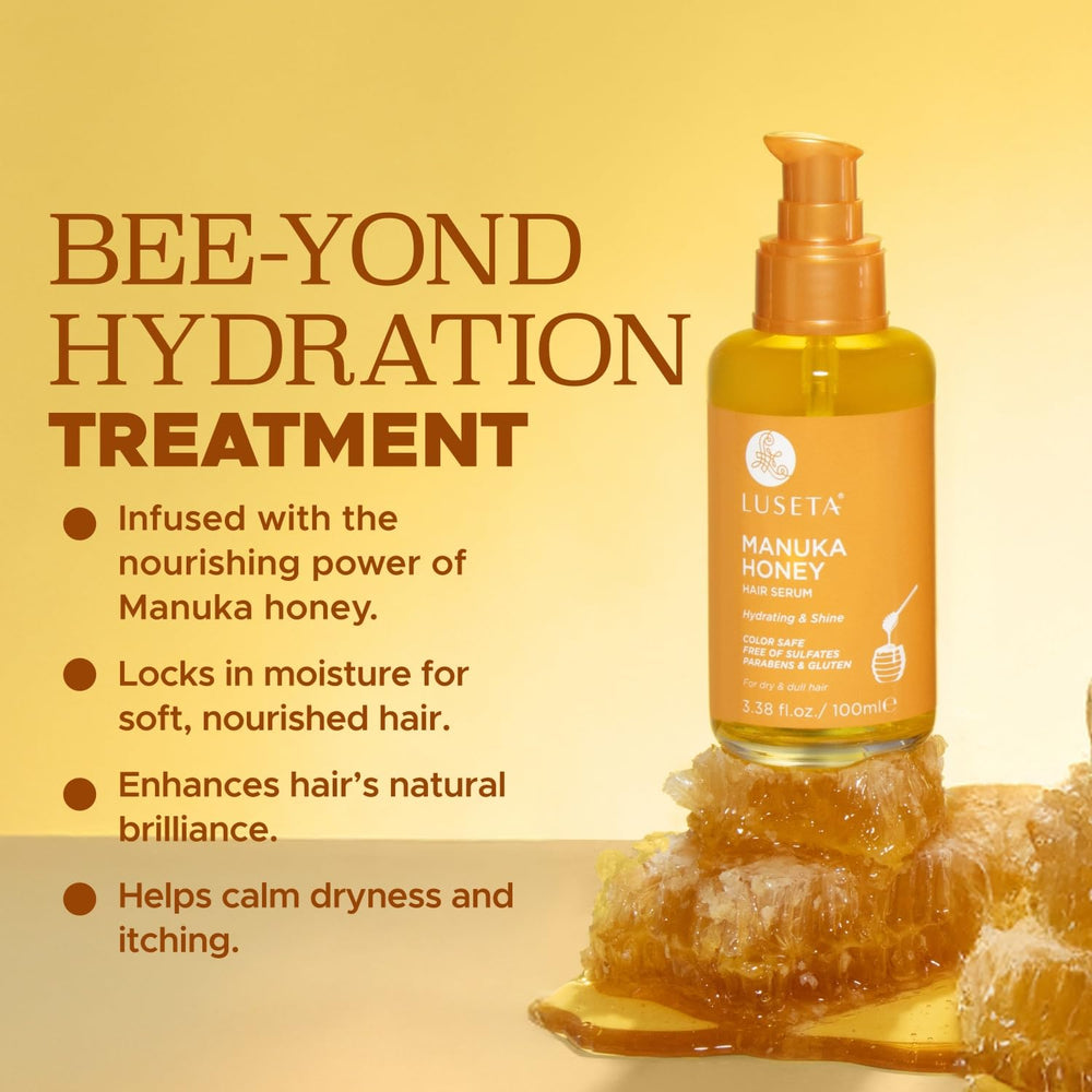 Luseta Manuka Honey Hair Oil dropper and bottle for precise application.
