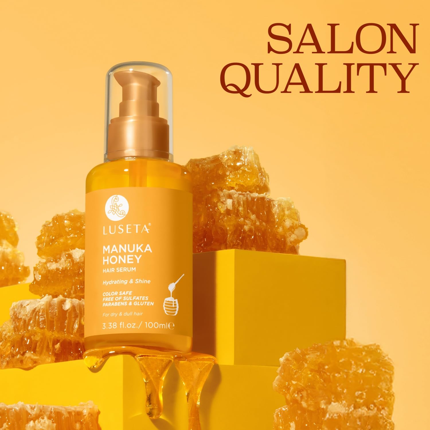 Ingredients of Luseta Manuka Honey Hair Oil with honey and argan oil.