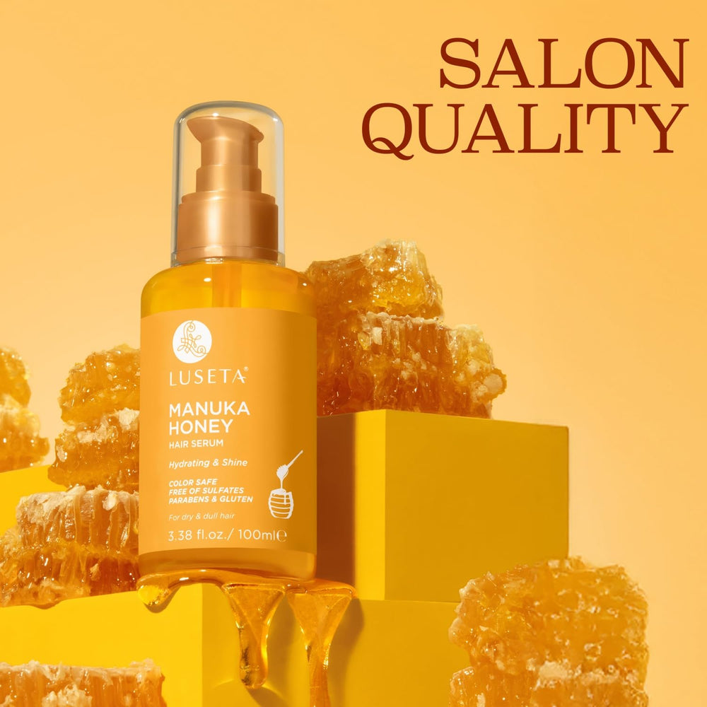 Ingredients of Luseta Manuka Honey Hair Oil with honey and argan oil.