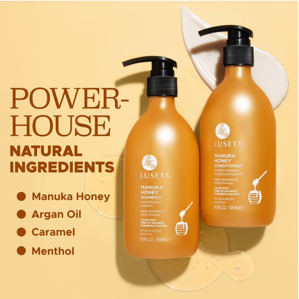 Close-up of Luseta Manuka Honey hair texture with shine.