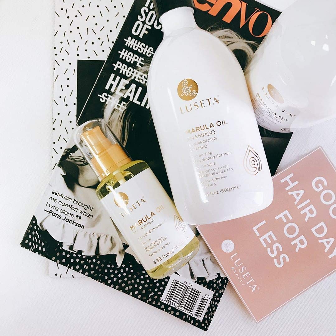 Luseta Marula Oil application on fine hair for light, manageable texture.