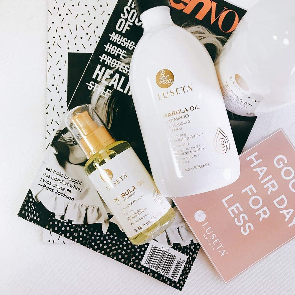 Luseta Marula Oil application on fine hair for light, manageable texture.