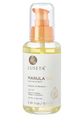 Luseta Marula Oil Hair Treatment bottle demonstrating lightweight nourishment for fine, dry hair.