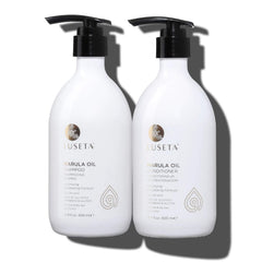 Luseta Marula Oil Shampoo bottle highlighting nourishing formula for fine hair.