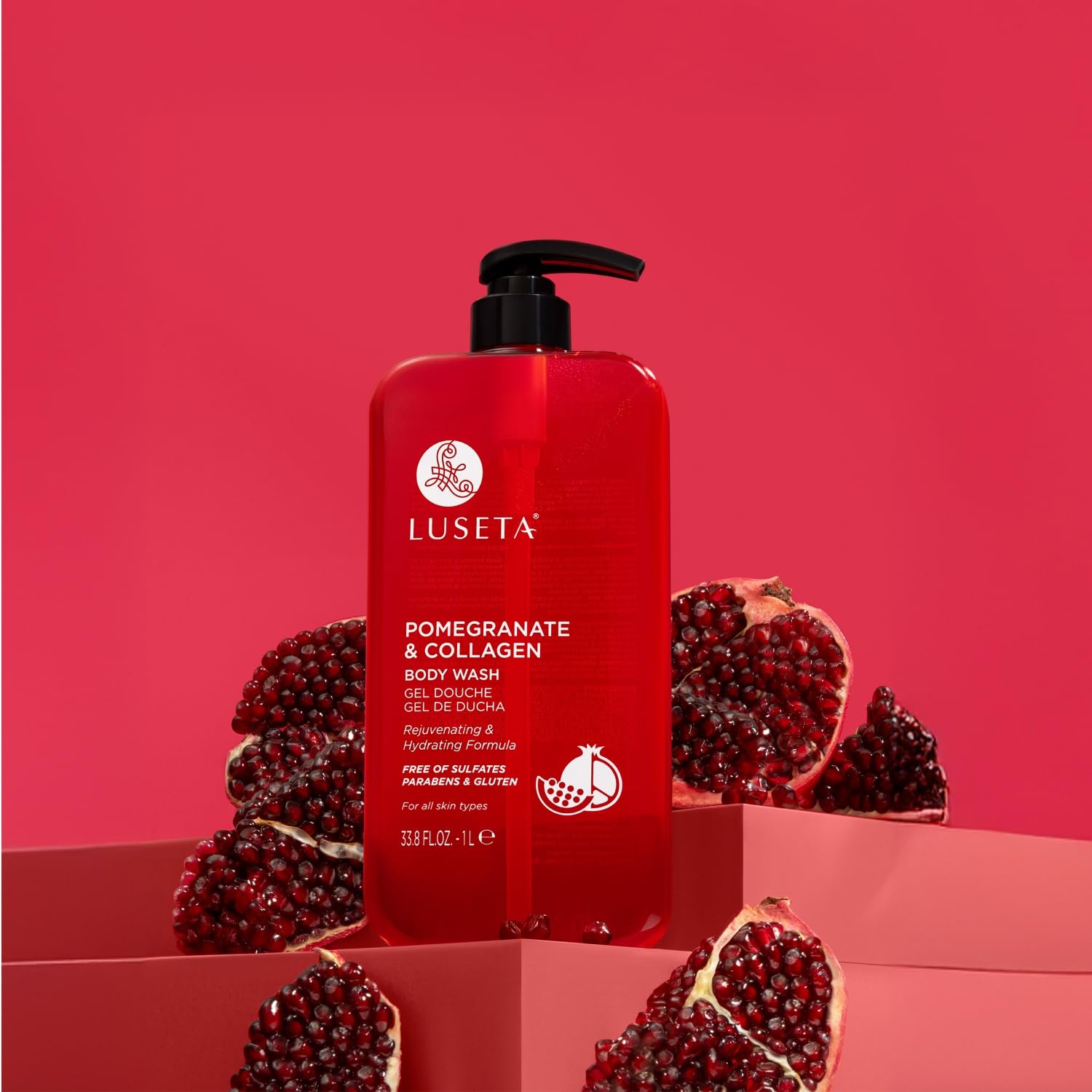 Luseta pomegranate body wash foaming lather delivers rich refreshing wash