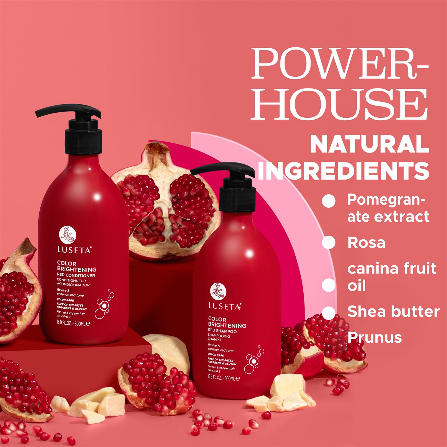 Luseta pomegranate extract ingredient label highlights nourishing formula.