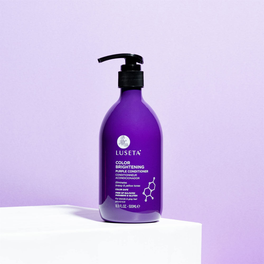 L Luseta Purple Conditioner packaging recycled materials image highlights eco-friendly beauty.