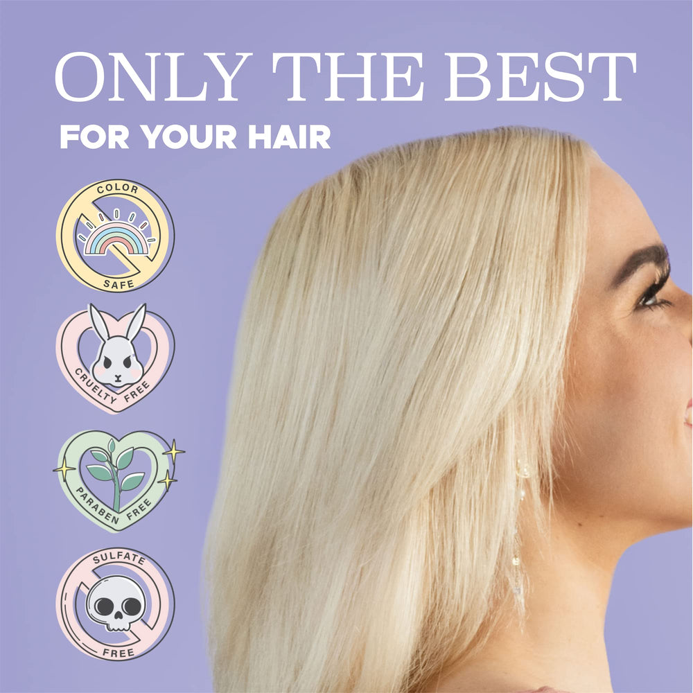L Luseta Purple Conditioner wet hair gloss shot suggests shiny, hydrated strands.