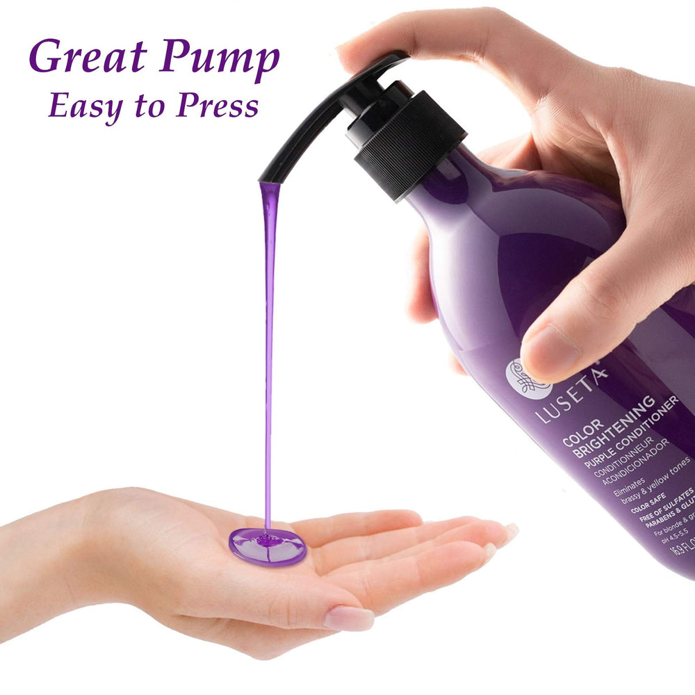 Luseta Purple Shampoo demonstrates brass-neutralizing effect for blonde hair.