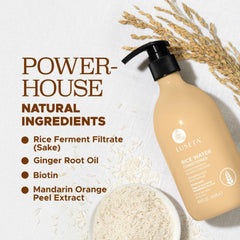 L Luseta conditioner ingredients list highlights fermented rice water and biotin for shine.