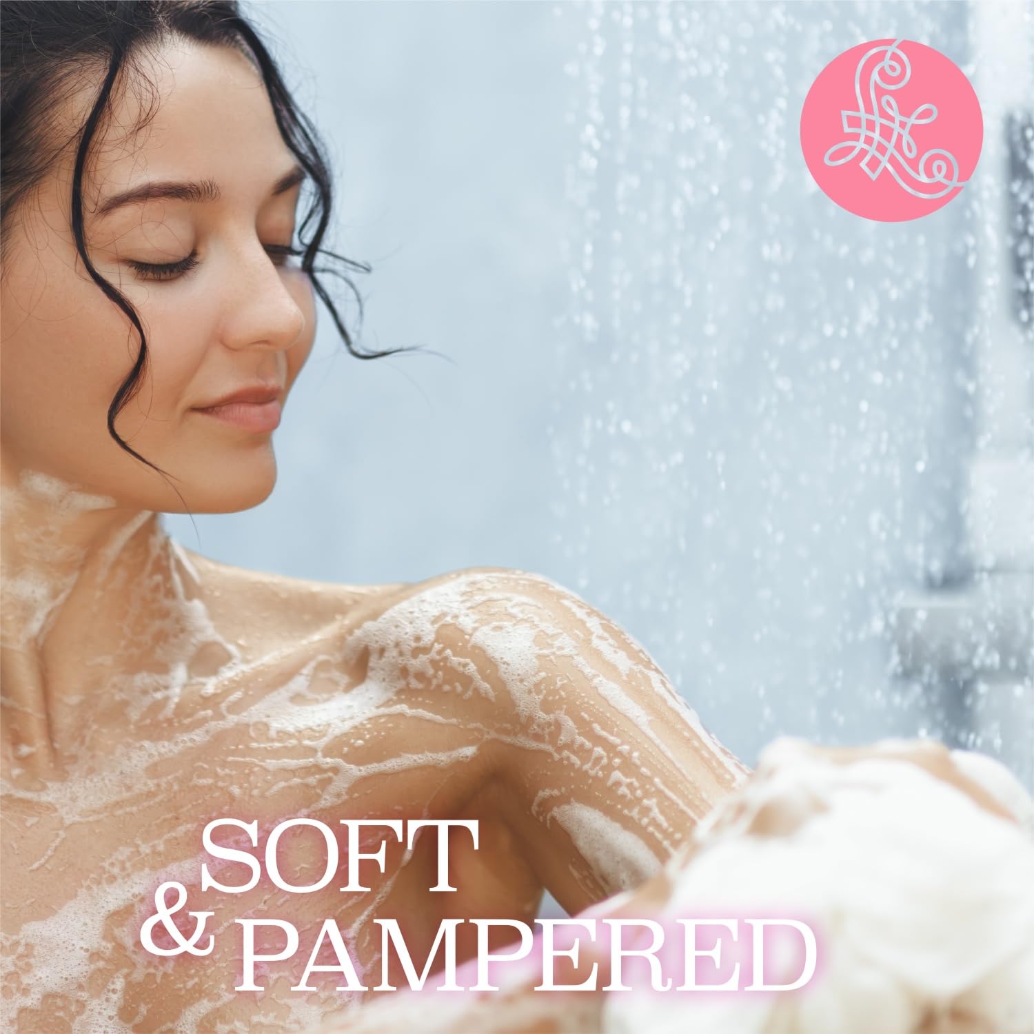 Luseta Rose Oil Body Wash packaging with spa-inspired setup.