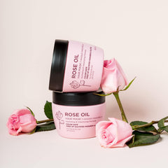 Luseta Rose Oil Hair Mask being applied to hair for smoothness