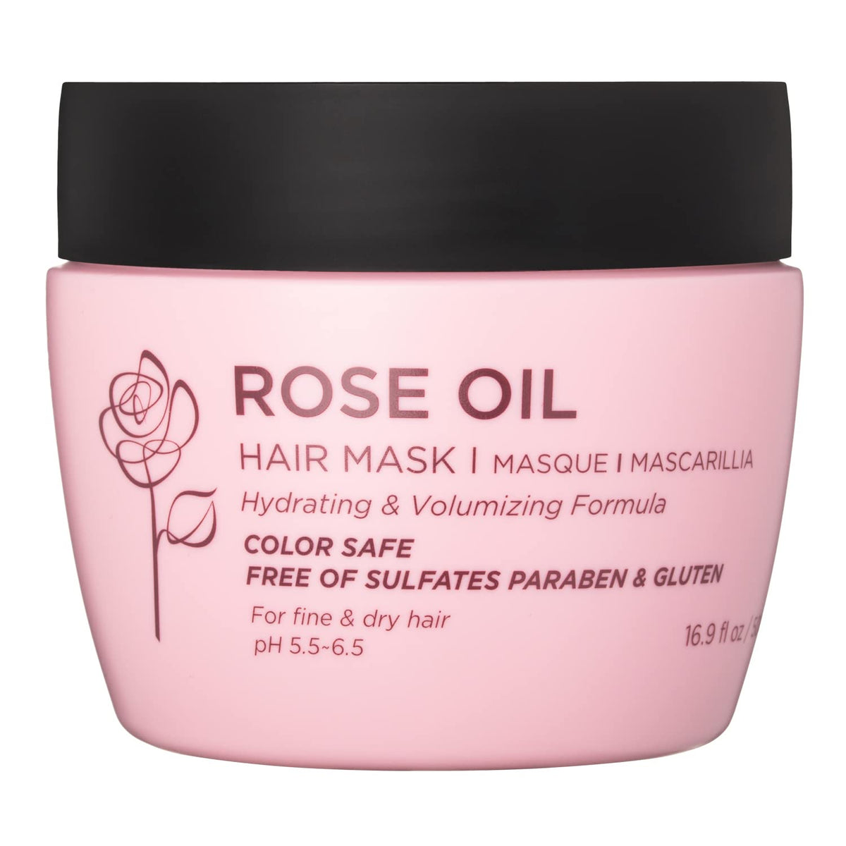 Luseta Rose Oil Hair Mask bottle close-up showing product details and hydration focus