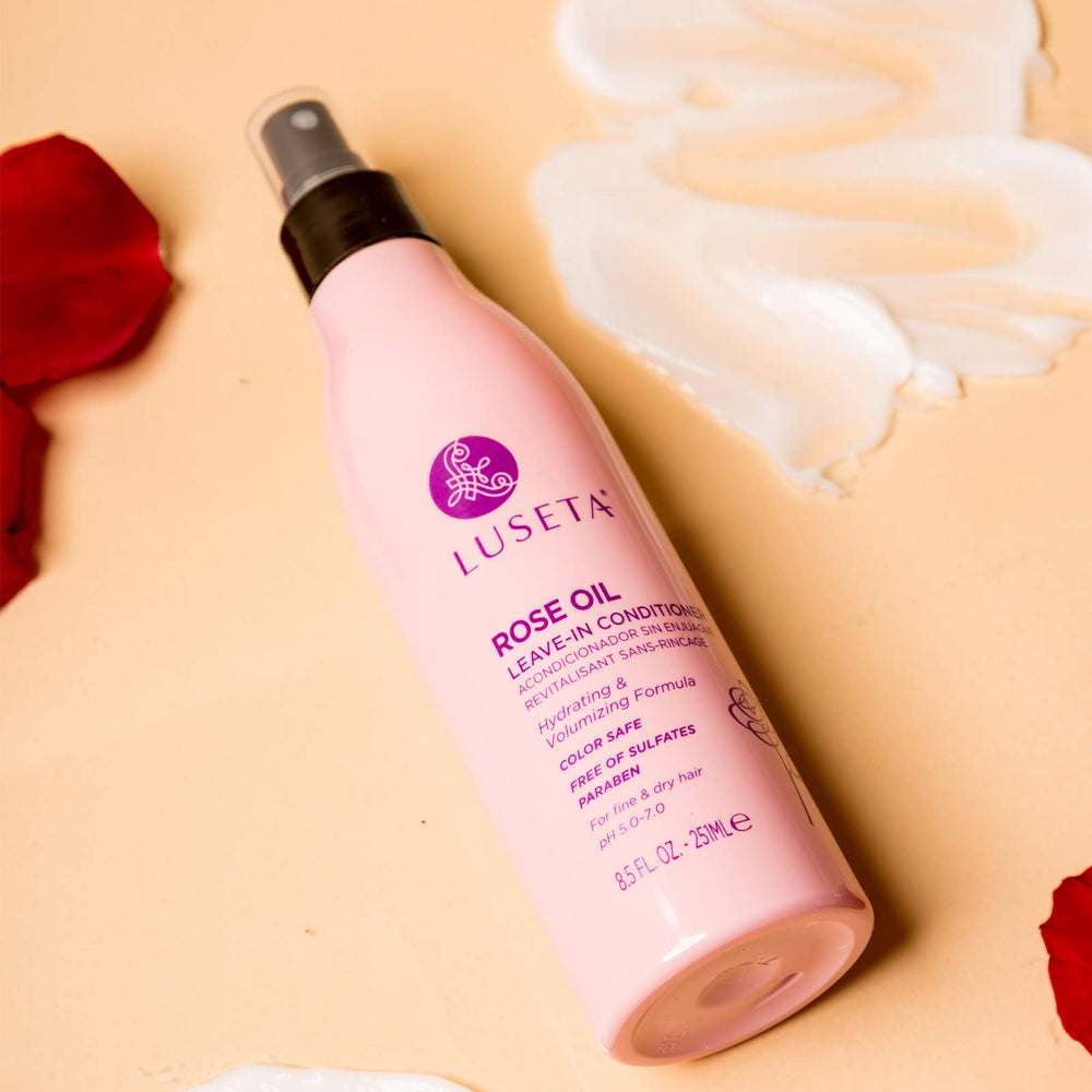 Luseta Rose Oil Leave-In spray application for detangling and smooth styling