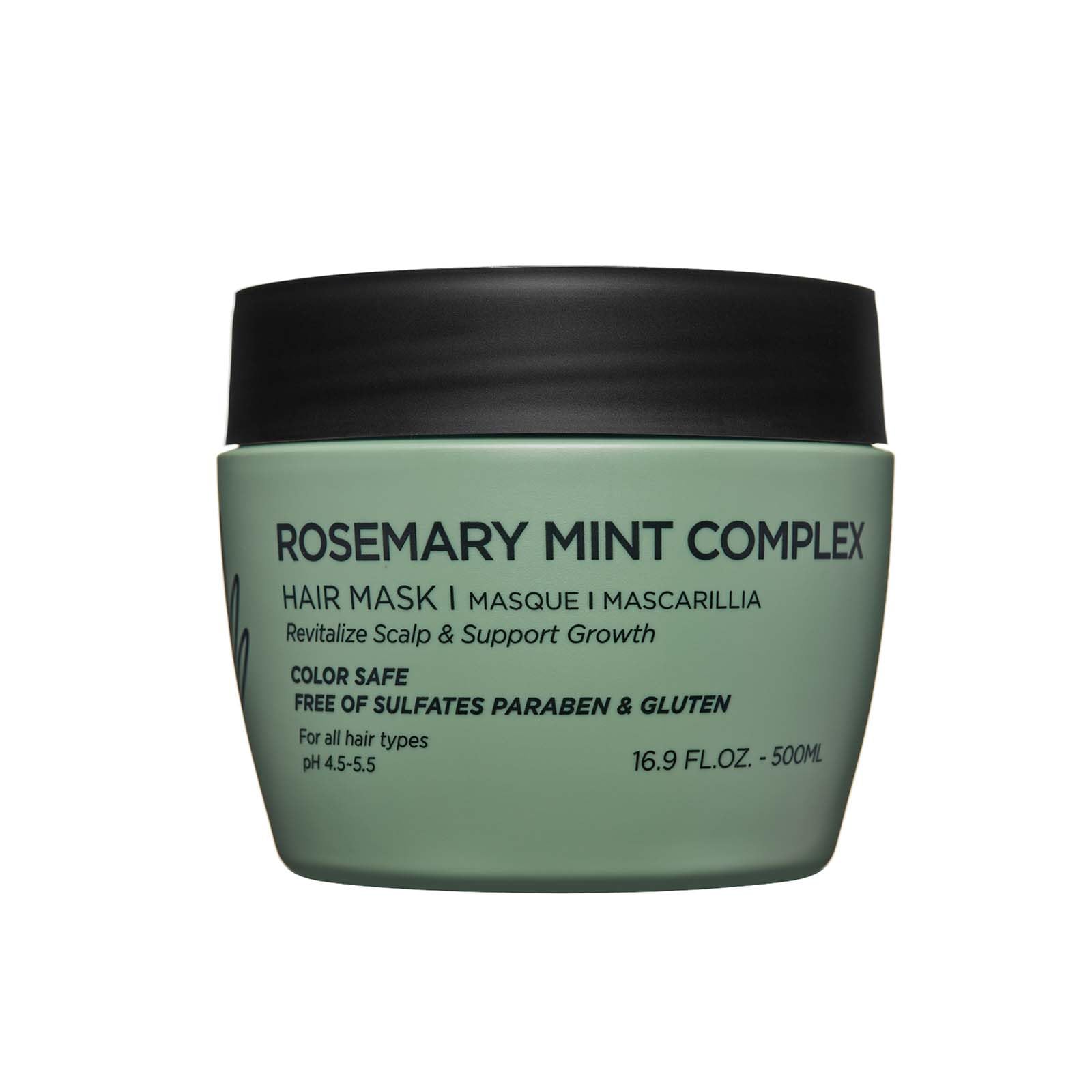 Luseta Rosemary Mint Hair Mask bottle on a bathroom counter, delivering deep nourishment for thirsty hair.