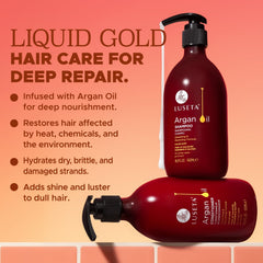 L LUSETA shampoo and conditioner on a bathroom shelf.