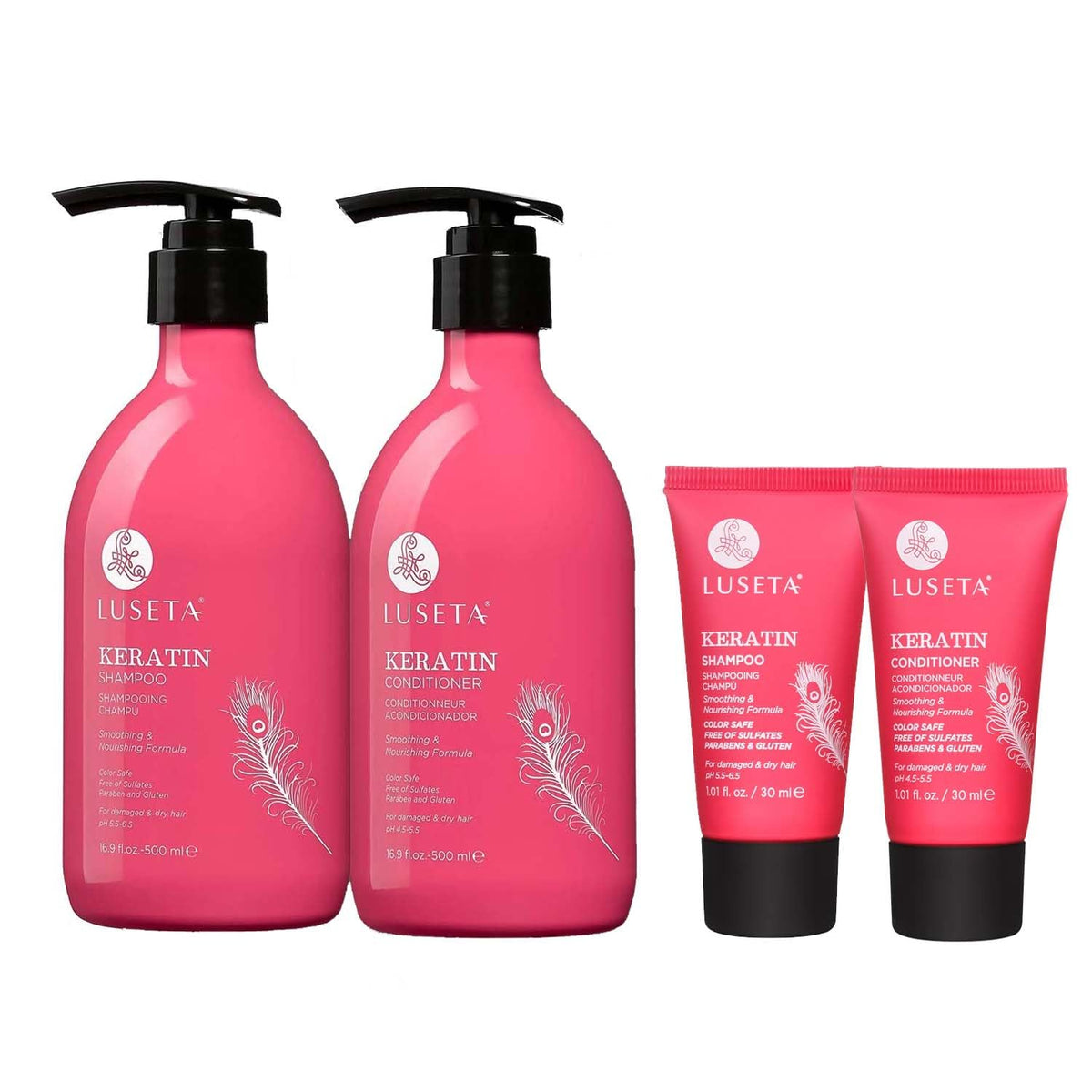 L LUSETA Shampooing kératine sur bouteille, cheveux renforcés et brillants