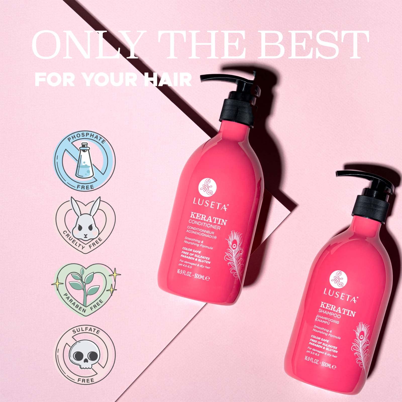 Luseta sulfate-free label close-up signals gentle cleansing.