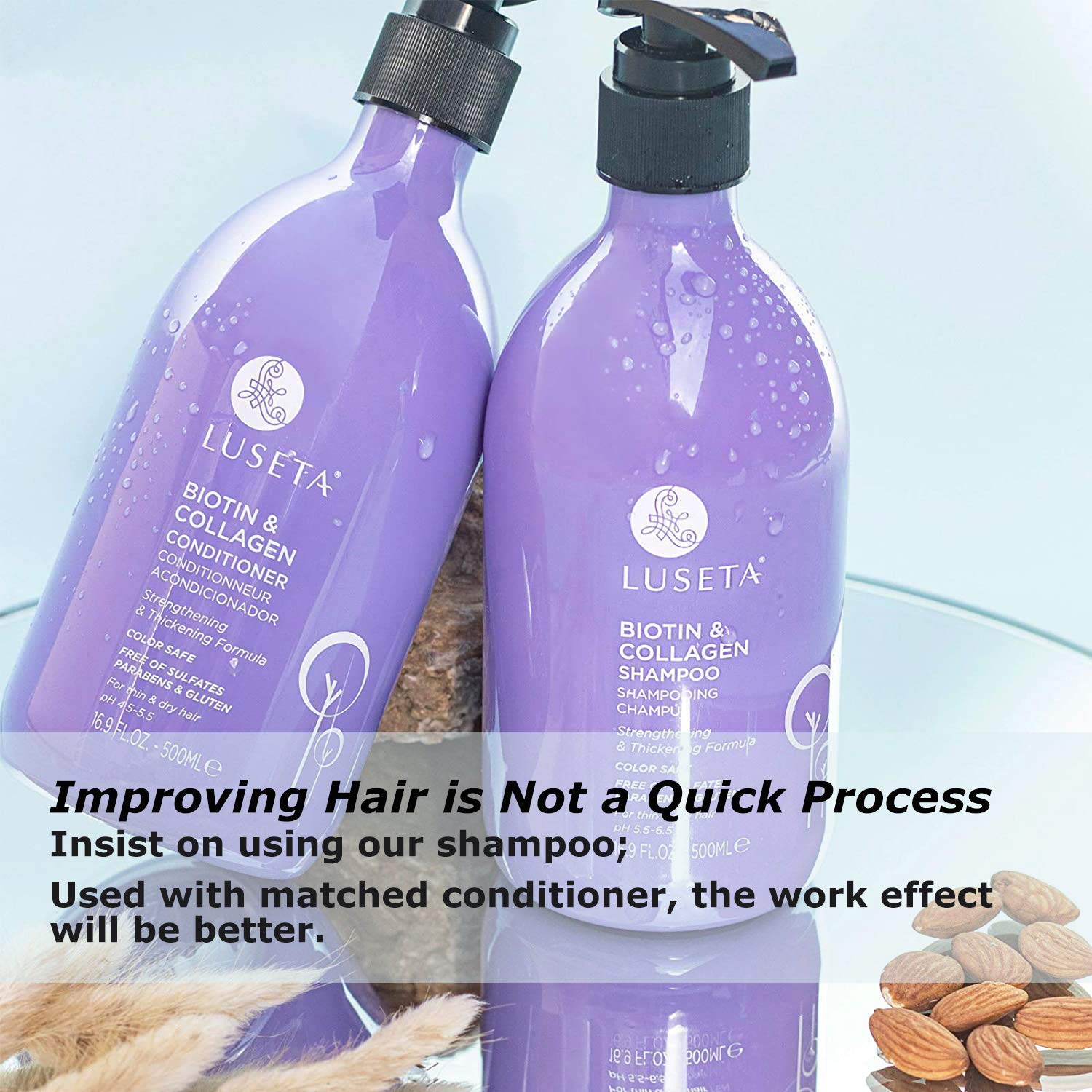 Sulfate-free and paraben-free icon shown with Luseta brand