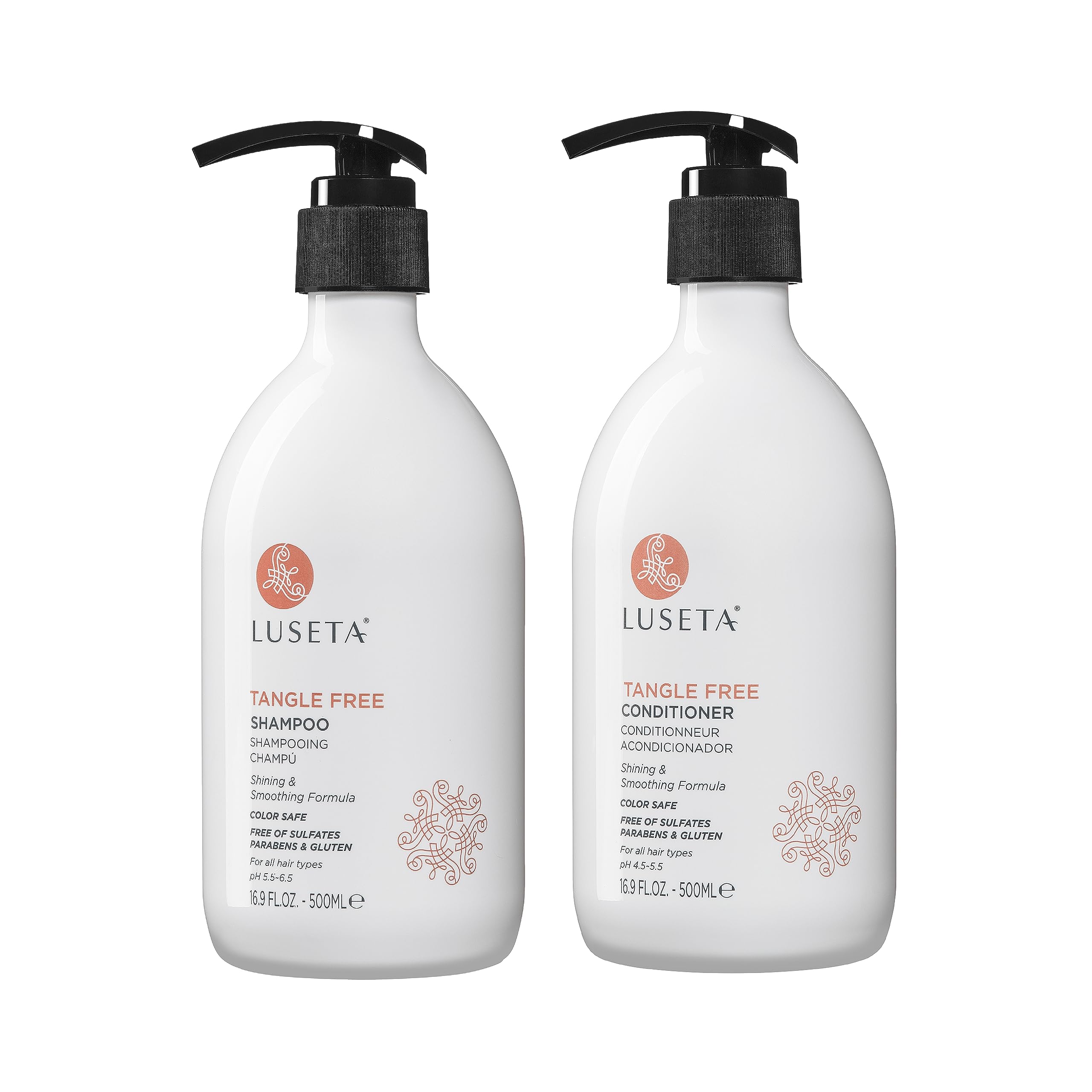 Luseta Tangle Free Routine Shampoo bottle front showing detangling capability.