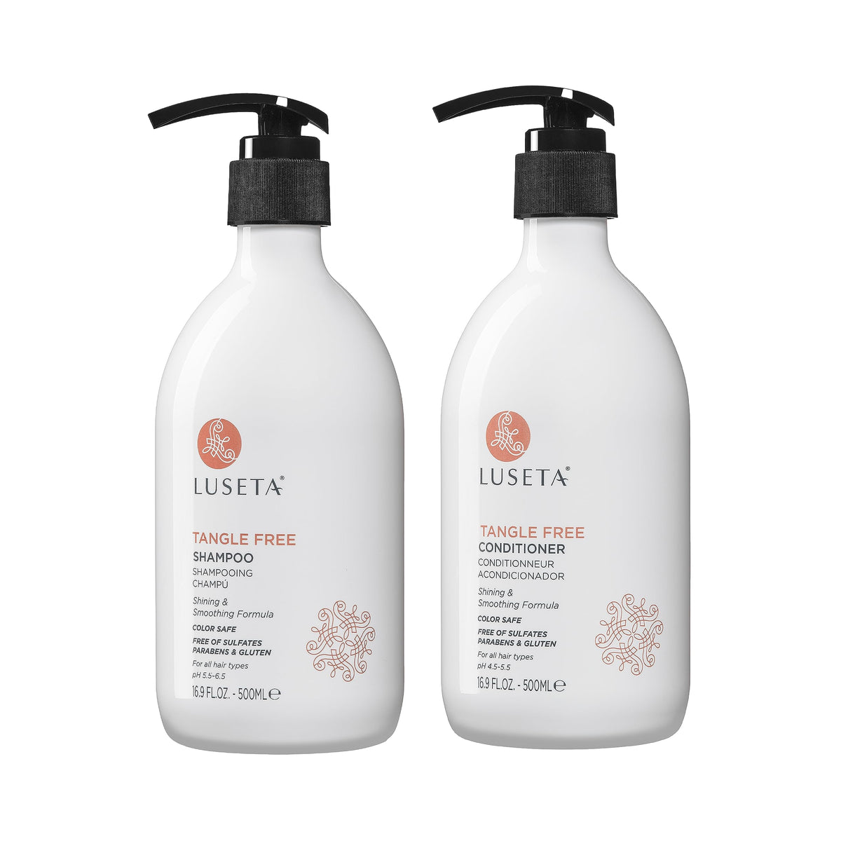 Luseta Tangle Free Routine Shampoo bottle front showing detangling capability.