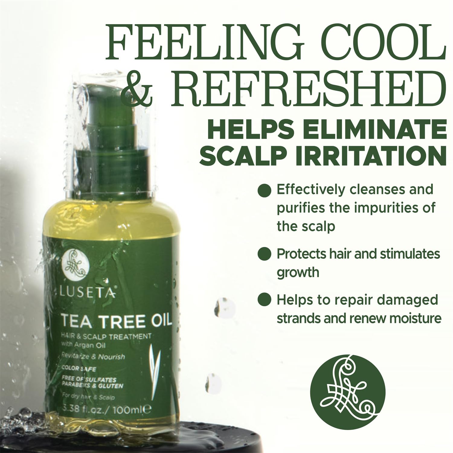 Texture of Luseta Tea Tree Oil shown as a lightweight, non-greasy serum.
