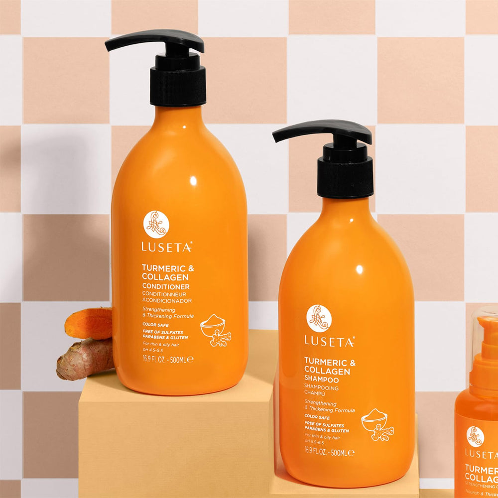 Luseta thickening effect shown on model hair after use.
