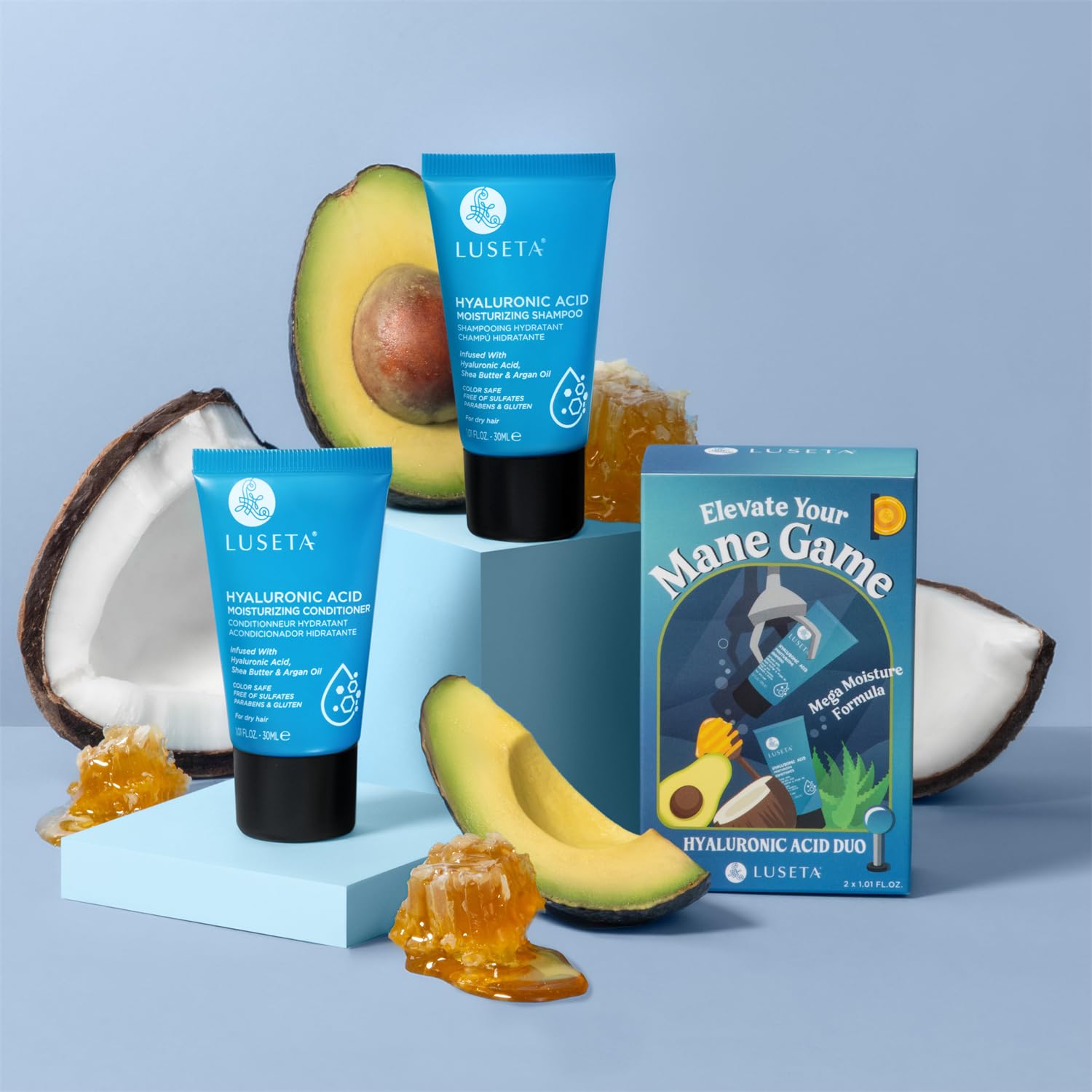 Luseta travel-size packaging shown for convenient on-the-go care.