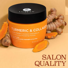 Luseta Turmeric & Collagen Hair Mask being applied on hair for nourishment.