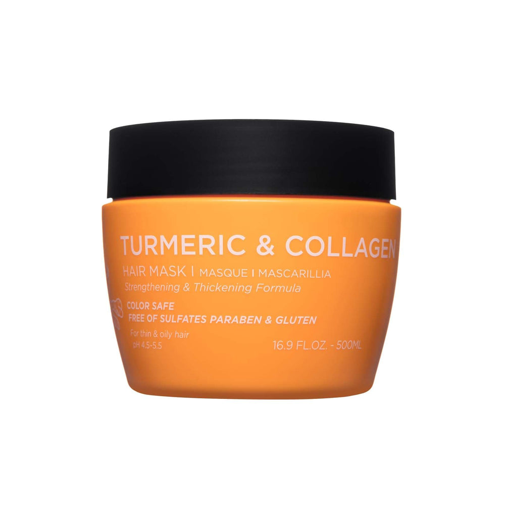 Luseta Turmeric & Collagen Hair Mask bottle—nourishing formula for fuller-looking hair.