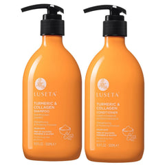 Luseta turmeric collagen shampoo bottle showing gentle cleansing for thinning hair.