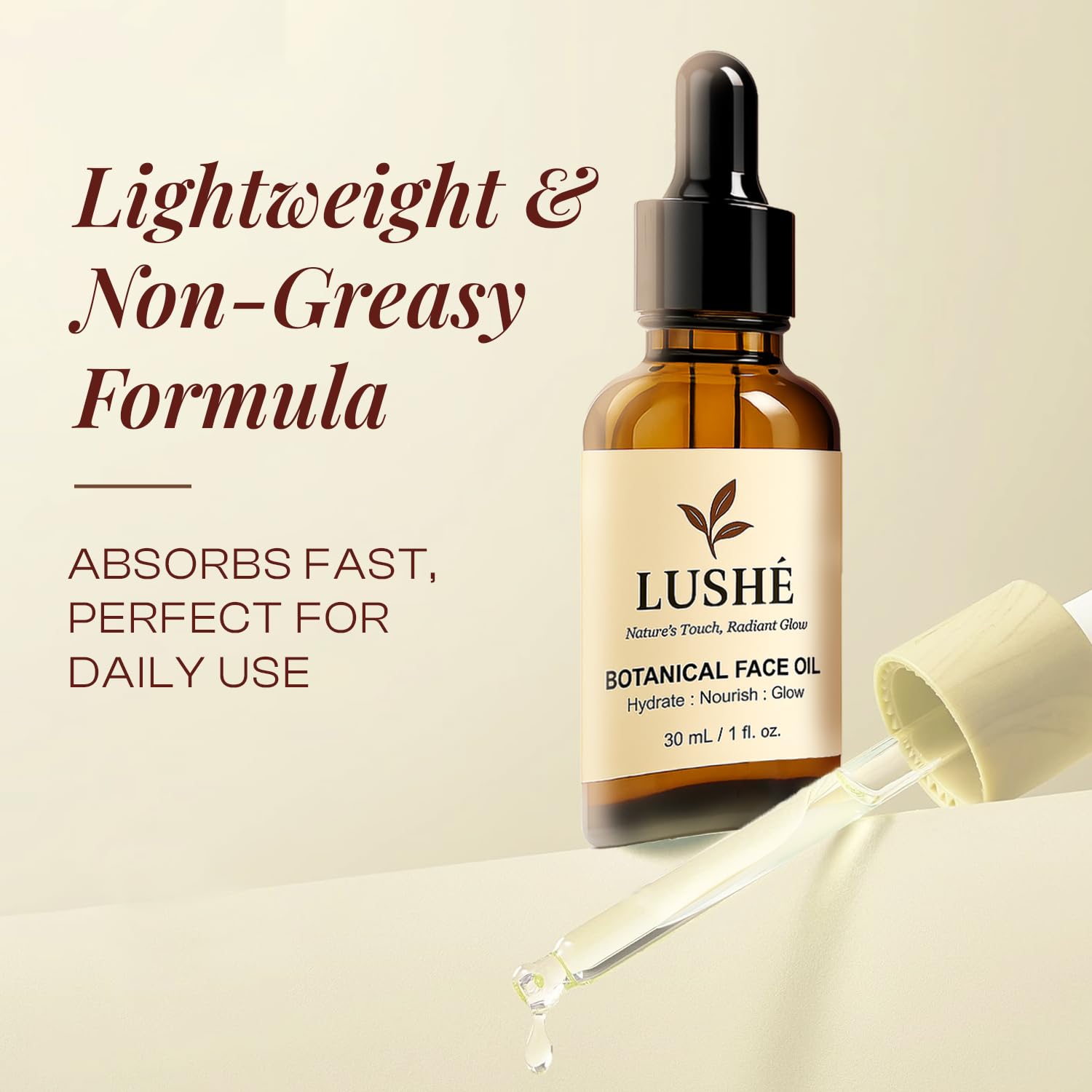 LusheCare Vitamin E Oil texture swirl demonstrates slip for spa use