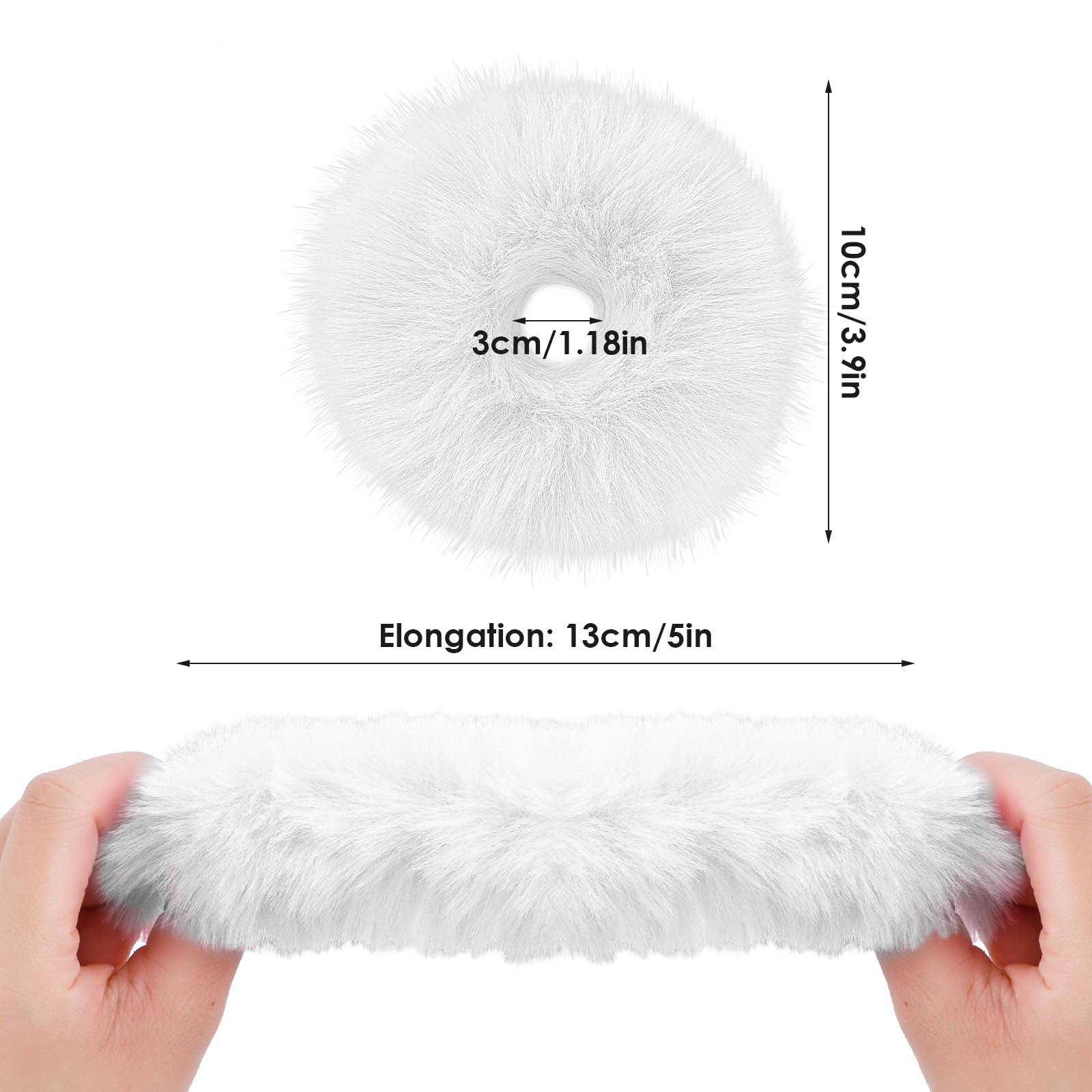 Lusofie faux rabbit fur scrunchie in white keeps ponytails secure.