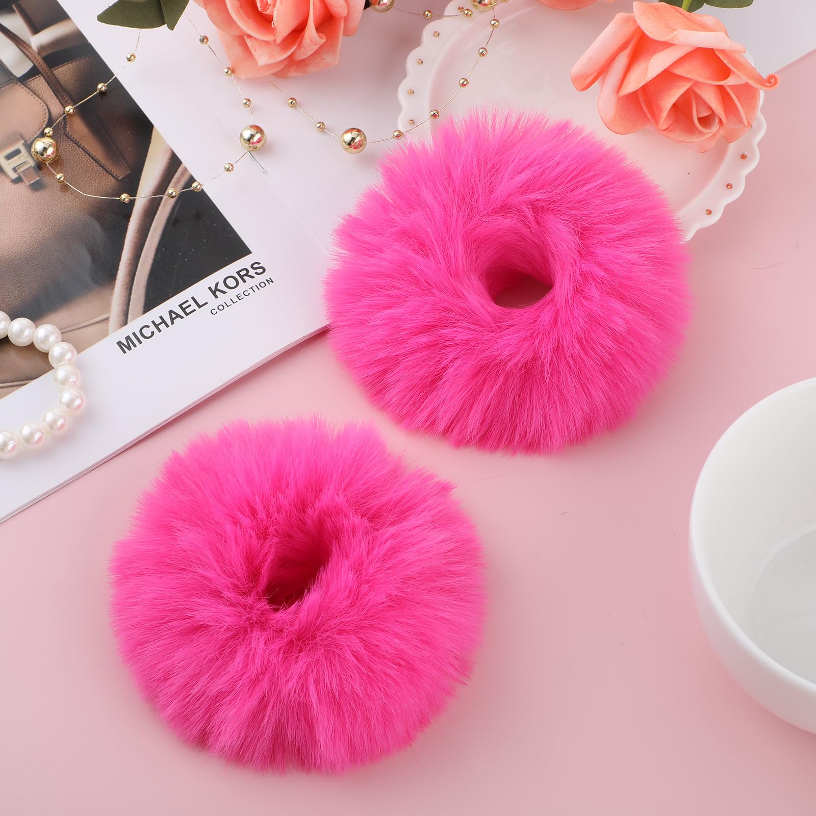 Lusofie hot pink pompom hair tie pair for playful everyday looks