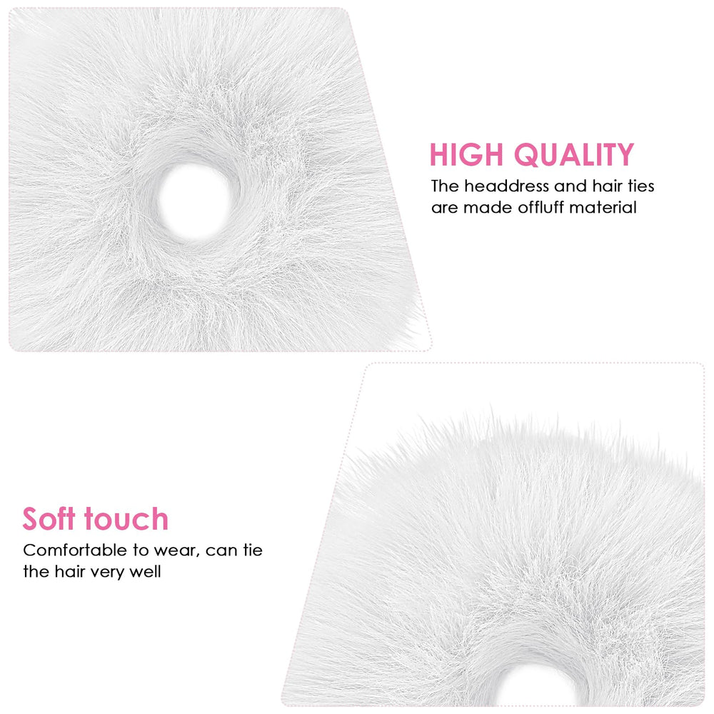 Lusofie plush pompoms ring in white for playful hairstyles.