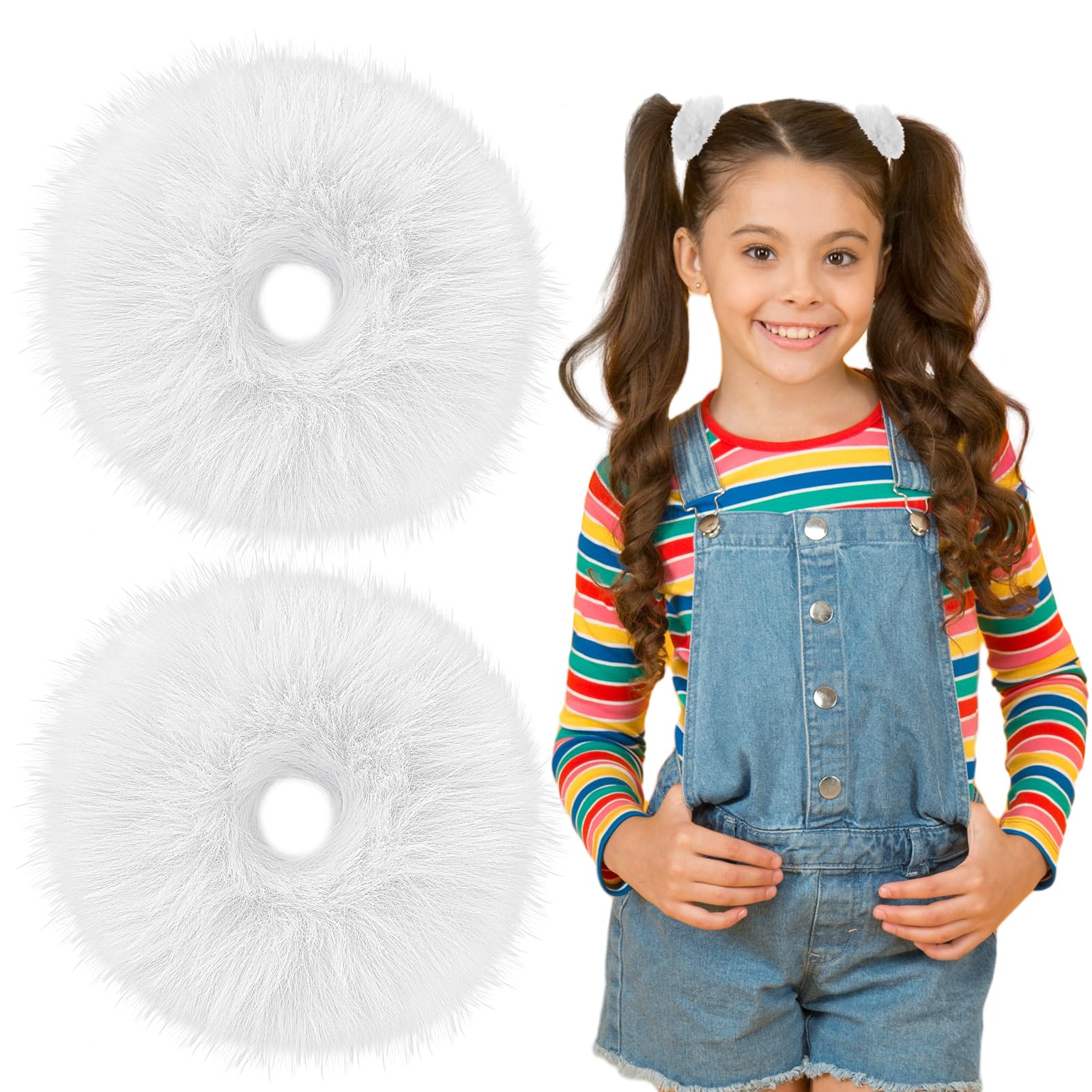 Lusofie white pom-pom hair tie is wrist-friendly for outfits.