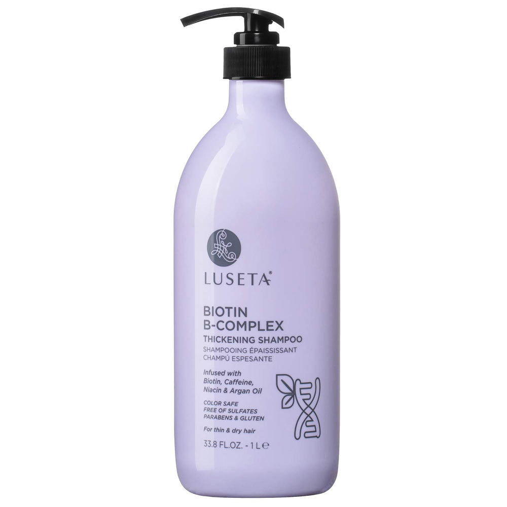 L LUSETA Biotin B-Complex shampoo bottle nourishes hair for potential growth